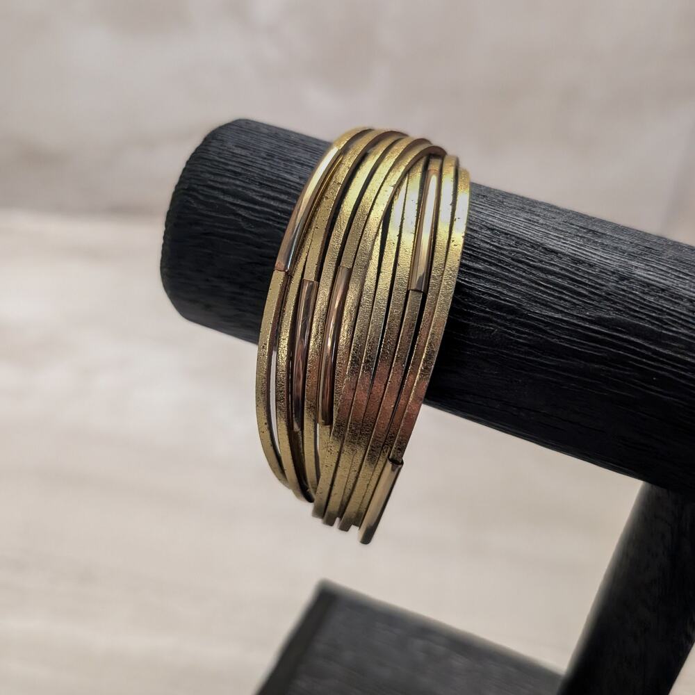 Metallic Dark Golden Tone Cuff Bracelet with Magnetic Clasp